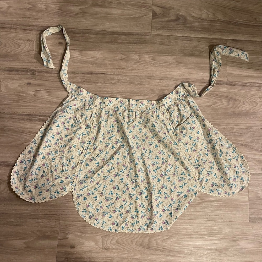 Vintage Handmade Printed Waist Apron 50s Stye Retro Praire 70s Floral Pockets